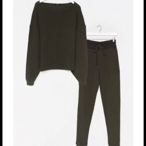 Nasty Gal Olive Knit Happens Joggers Lounge Set